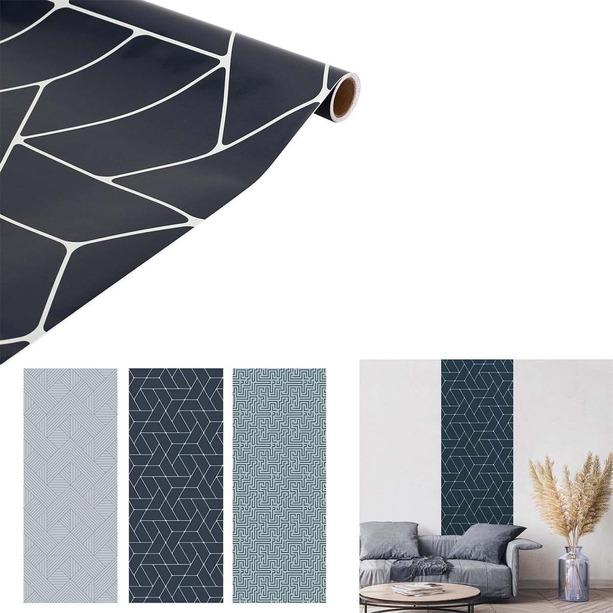 Sticker décoratif meuble Géométrique gris clair en rouleau 250 X 45 cm