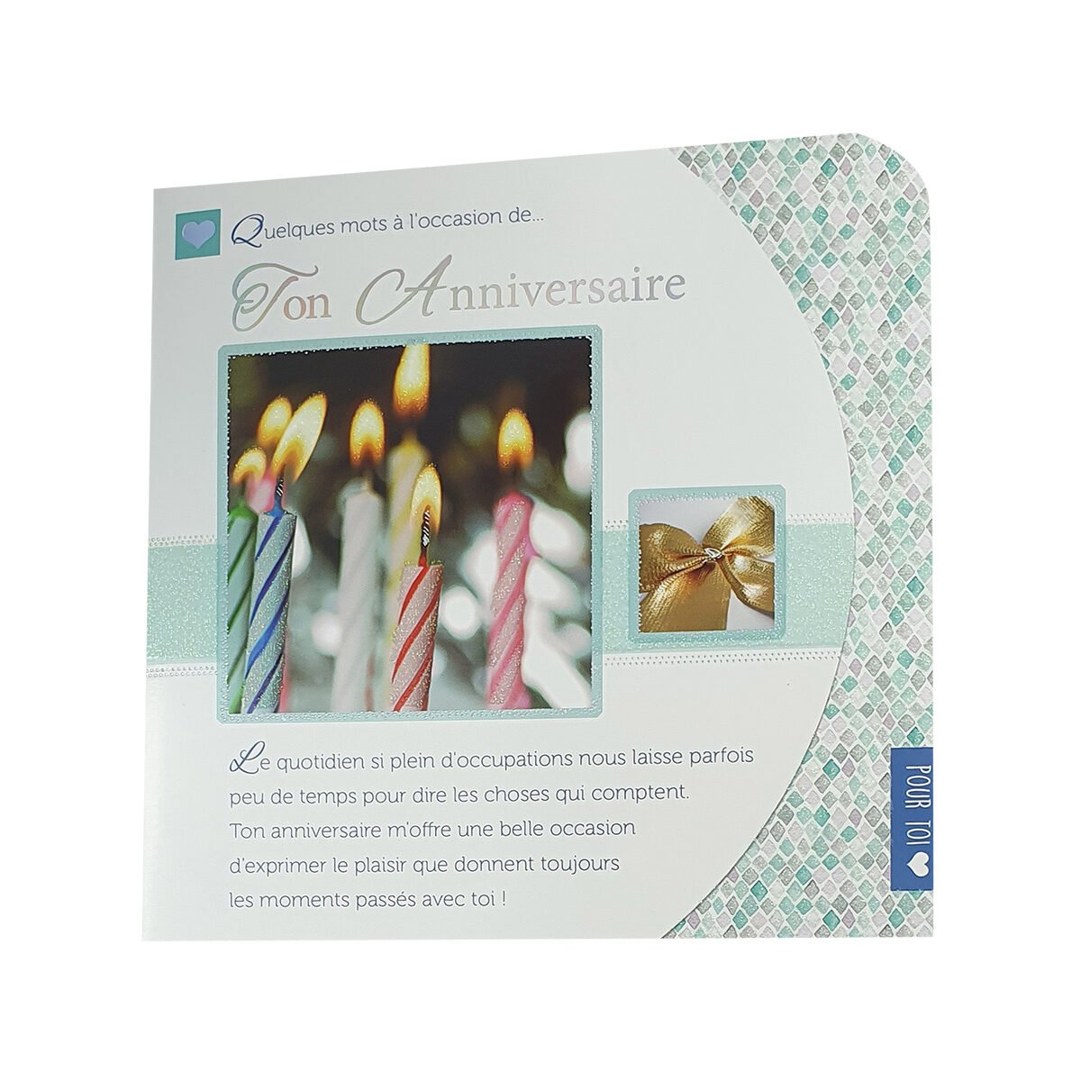 2-fold birthday postcard, 16 X 16 cm, folded with envelope Les mots du cœur