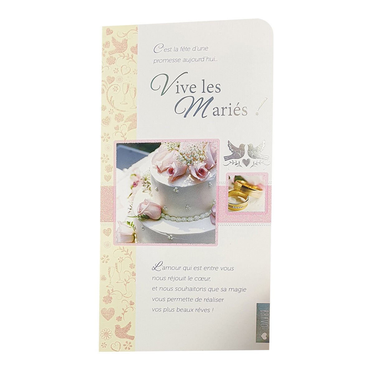 2-fold postcard for wedding of L 22.0 X l 11.5 cm, folded with envelope Les mots du cœur