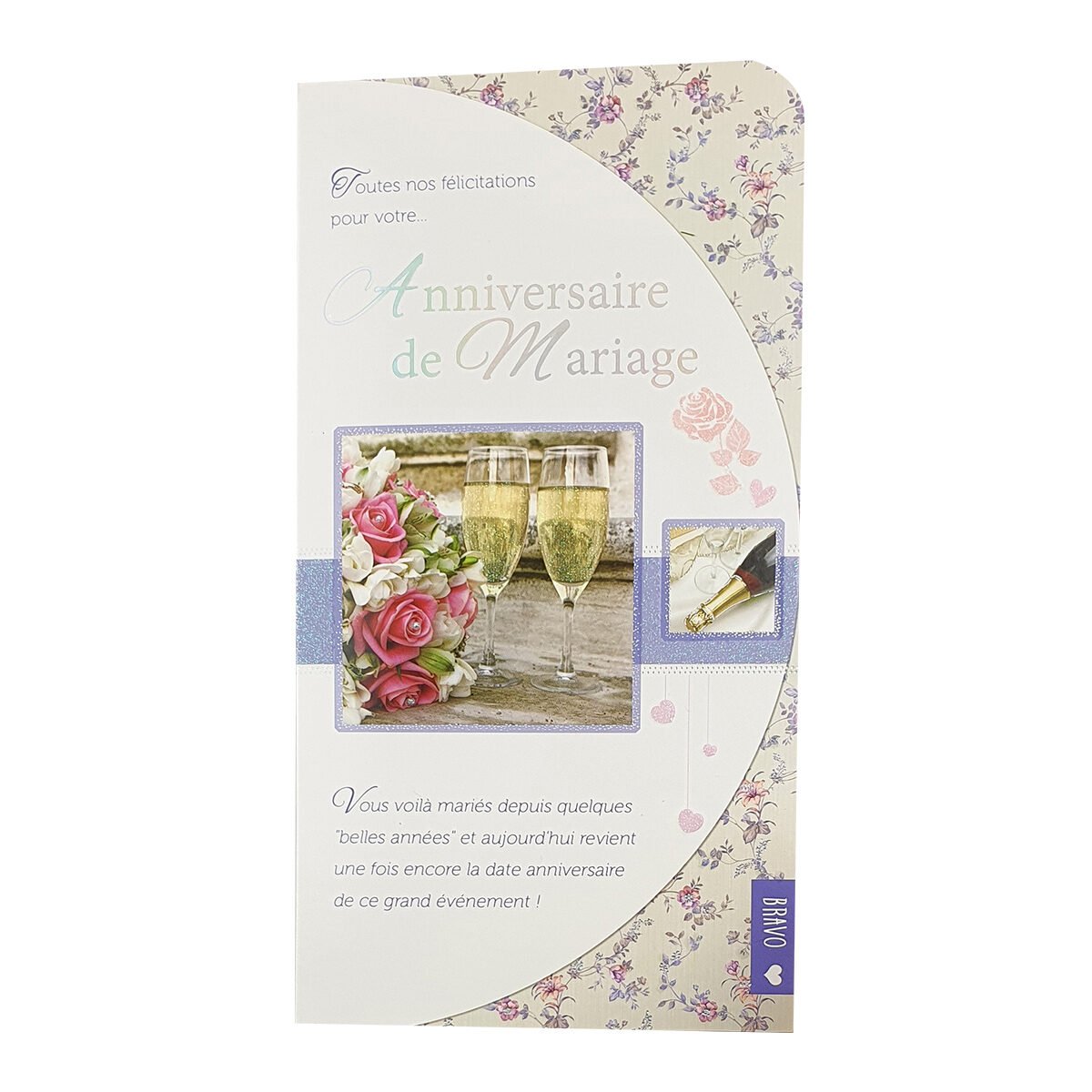 2-fold postcard for wedding of L 22.0 X l 11.5 cm, folded with envelope Les mots du cœur