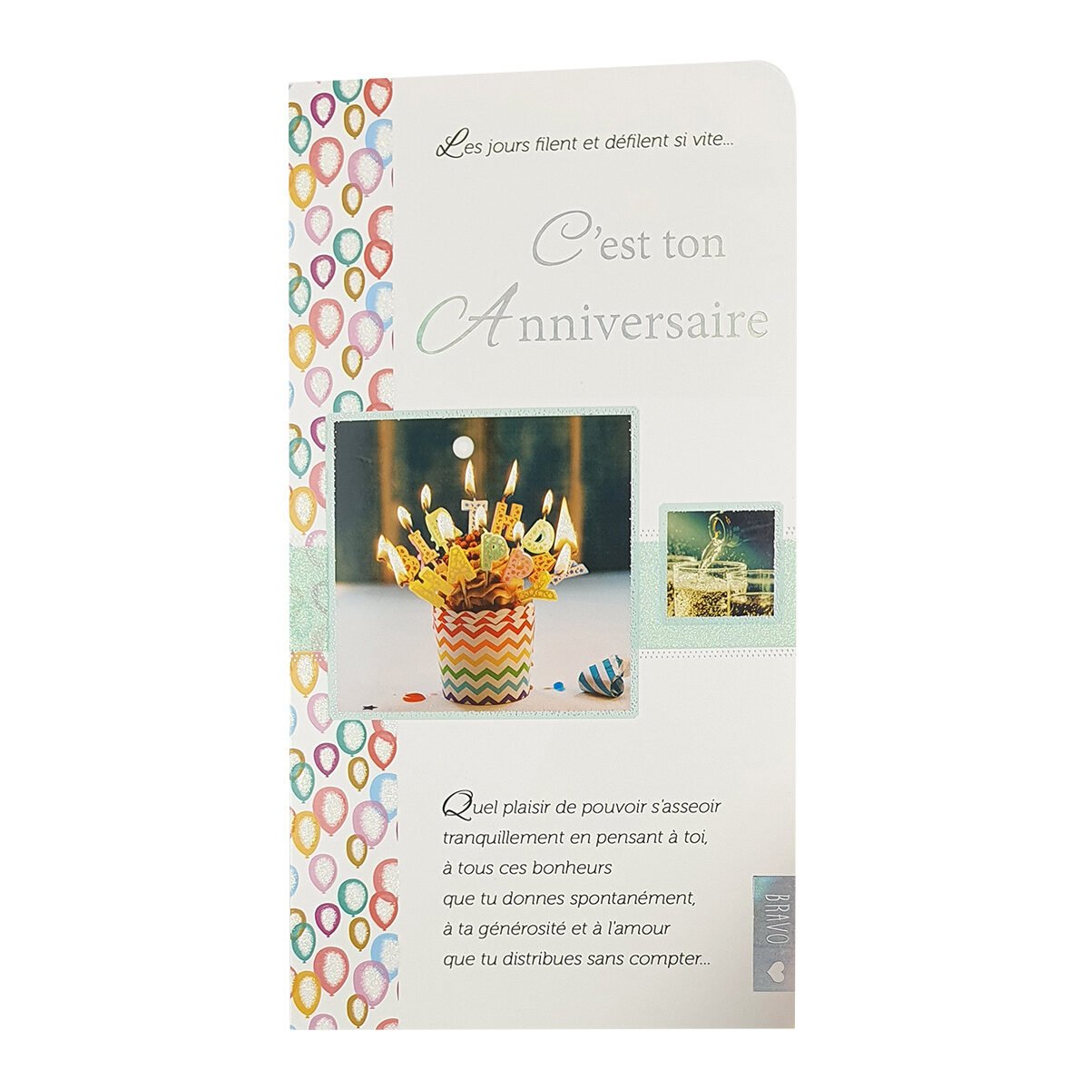 2-fold postcard for birthday of L 22.0 X l 11.5 cm, folded with envelope Les mots du cœur