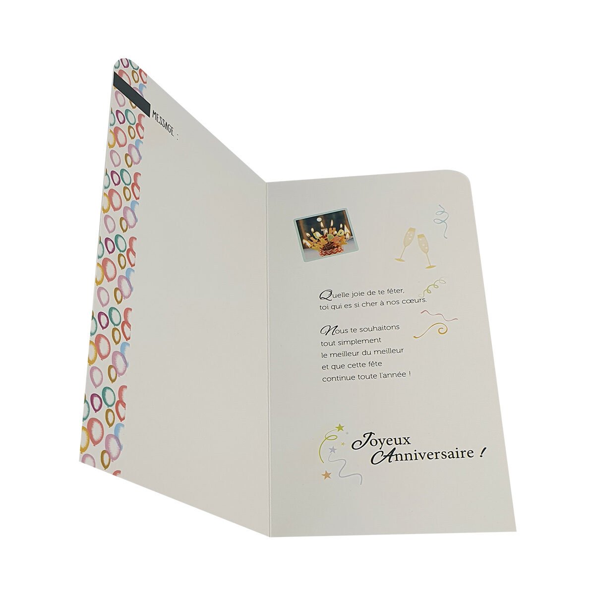 2-fold postcard for birthday of L 22.0 X l 11.5 cm, folded with envelope Les mots du cœur