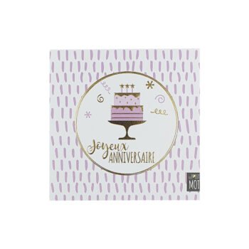 2-fold birthday postcard, 13 X 13 cm, folded with Le p'tit mot envelope