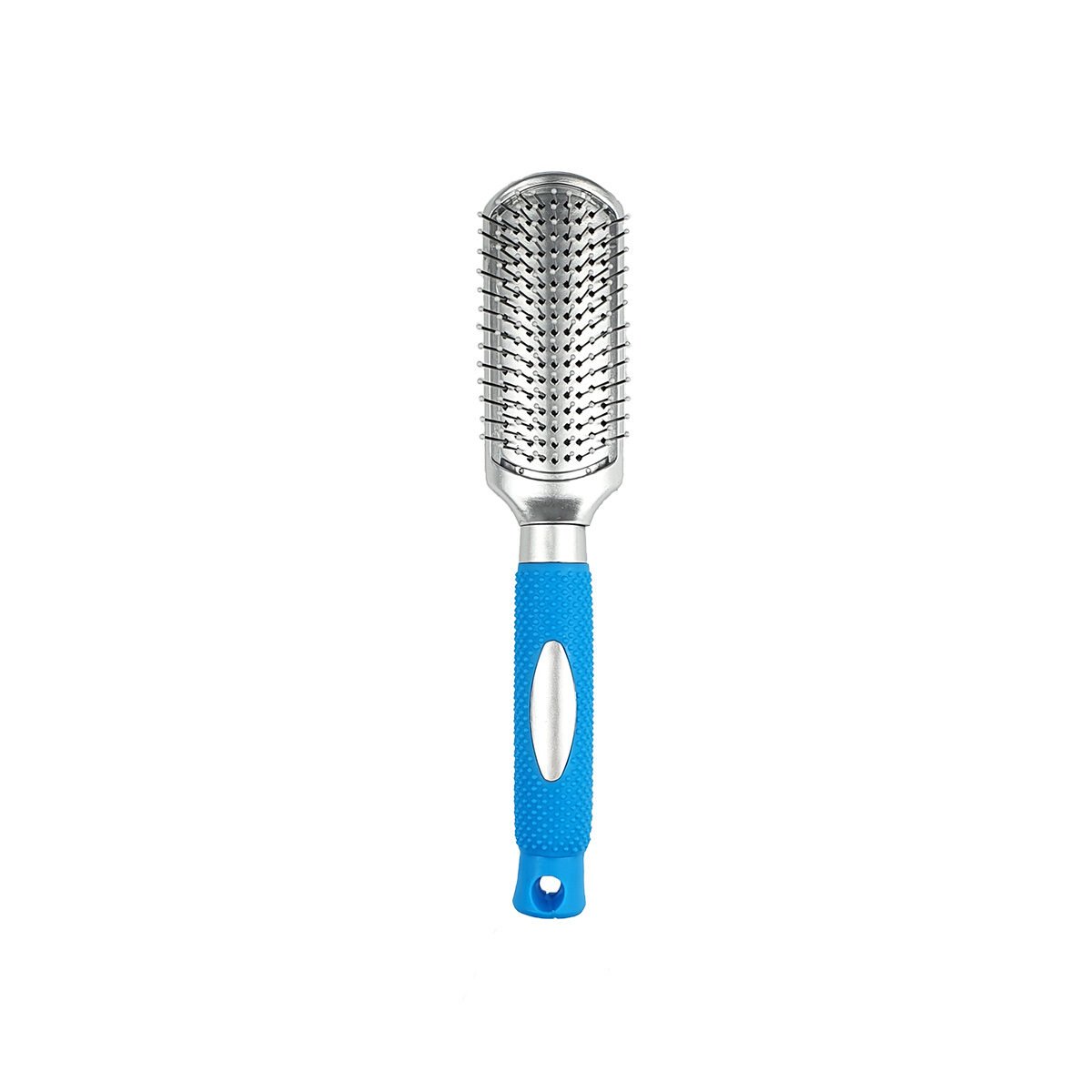 Hairbrush with pins in silver plastic ball finish and blue rubber handle Elegance Beauty
