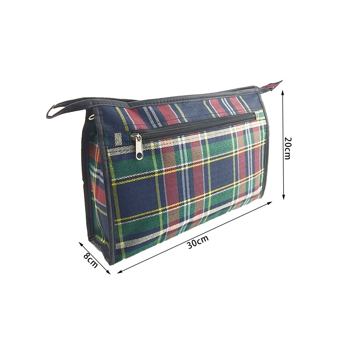 Scottish fabric toiletry bag with 3 compartments and 1 front pocket L 30 x W 8 x H 20 cm