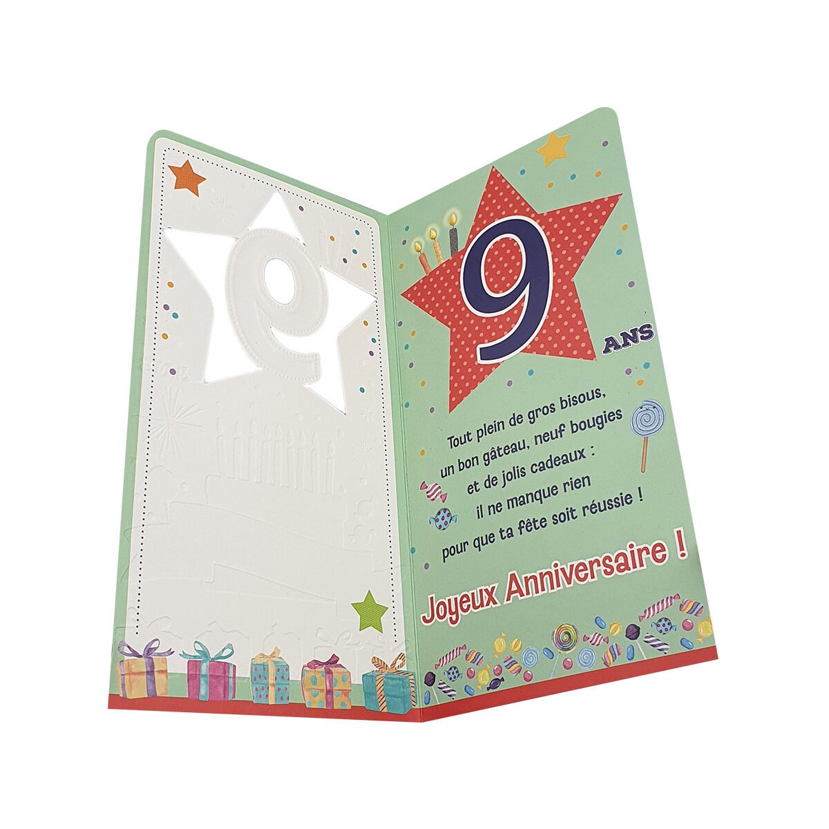 2-fold postcard for 9 years of L 22.5 X l 12.0 cm folded with envelope Age card