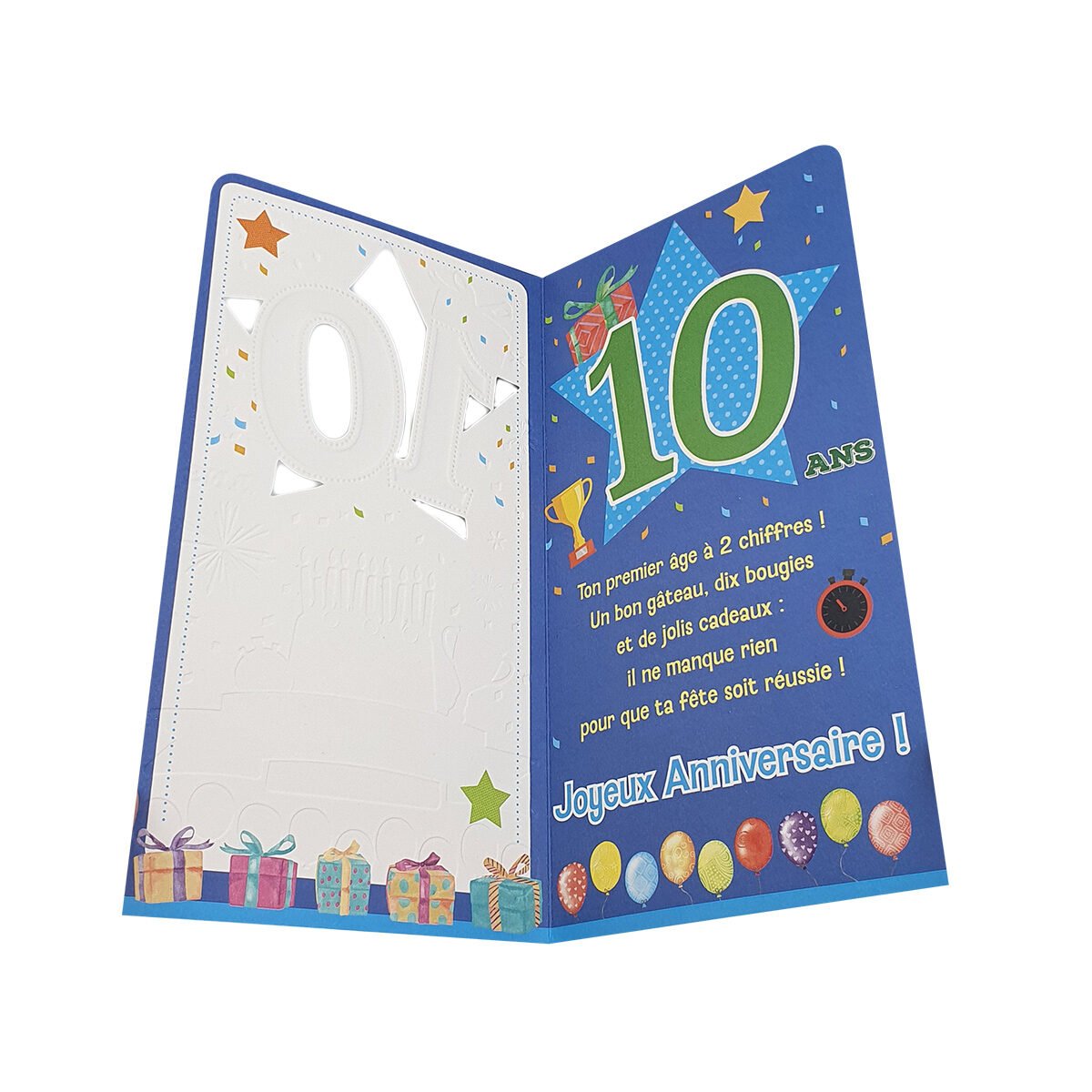Carte postale 2 volets pour 10 ans de L 22.5 X l 12.0 cm pliée avec enveloppe Carte âge