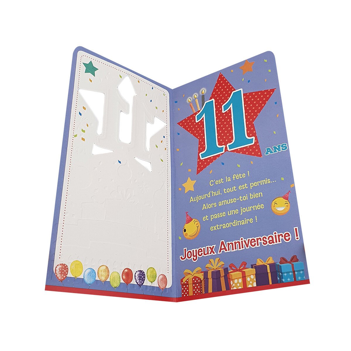 Carte postale 2 volets pour 11 ans de L 22.5 X l 12.0 cm pliée avec enveloppe Carte âge