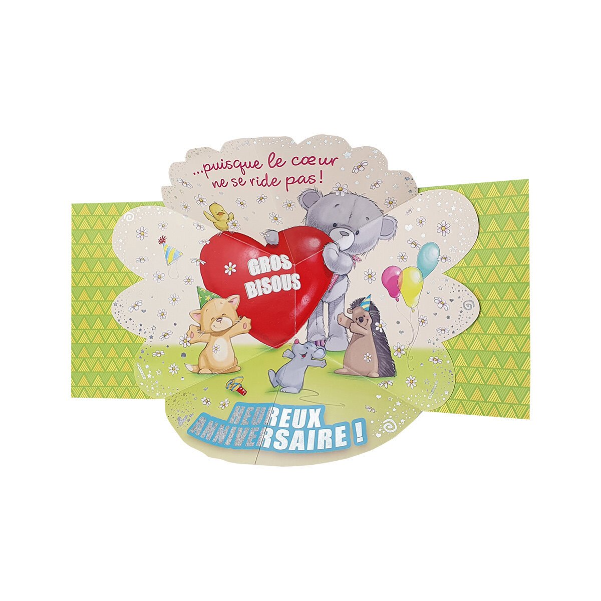 2-fold postcard for birthday of L 18 X l 16 cm folded with Pop up envelope