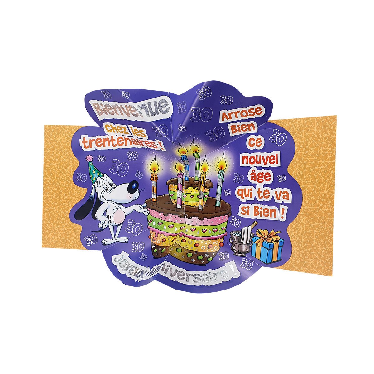 2-fold postcard for 30 years of L 18 X l 16 cm folded with Pop up envelope