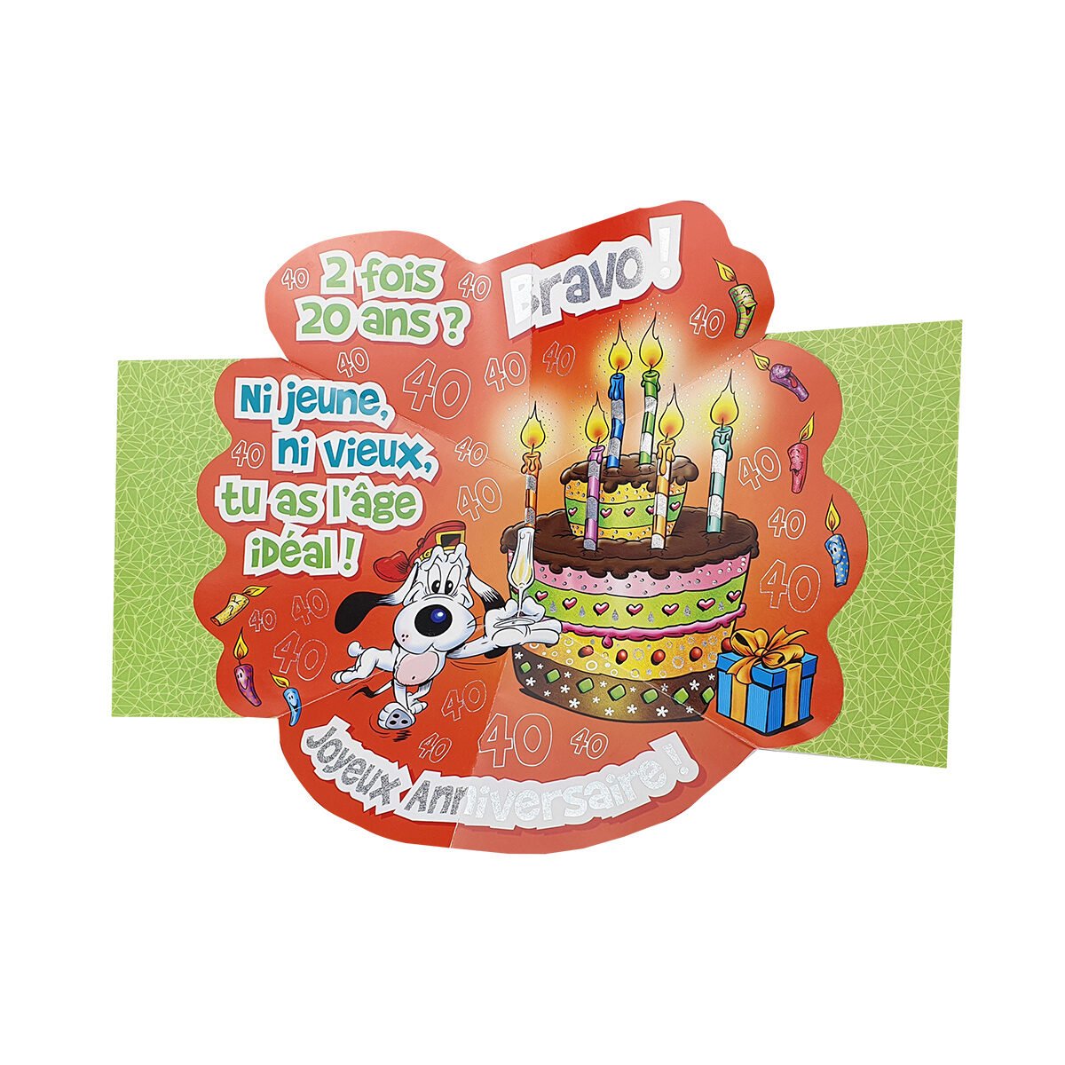 2-fold postcard for 40 years of L 18 X l 16 cm folded with Pop up envelope