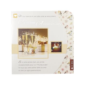 2-fold birthday postcard, 16 X 16 cm, folded with envelope Les mots du cœur