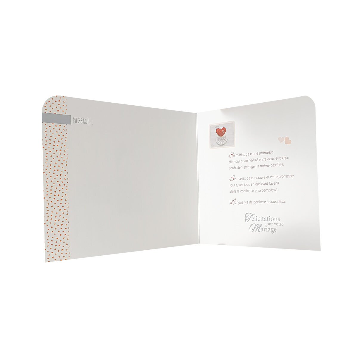 2-fold postcard for wedding 16 X 16 cm folded with envelope Les mots du cœur