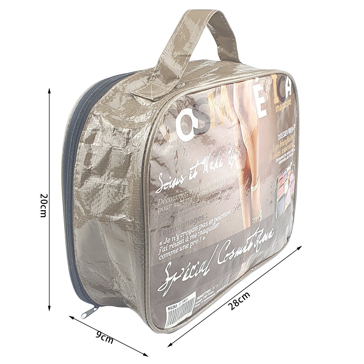 Toiletry bag with handle and full opening with magazine cover pattern L 28 x W 9 x H 20 cm