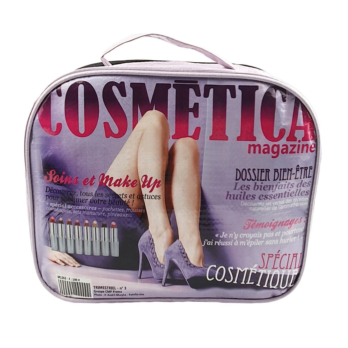 Trousse de toilette avec poignée et ouverture complète à motif couverture de magazine L 28 x l 9 x P 20 cm