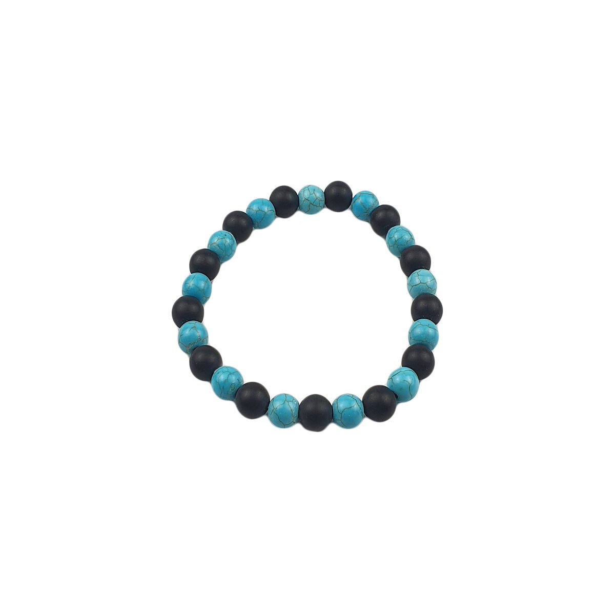 Elastic bracelet with 8 mm matte onyx stones and turquoise stone