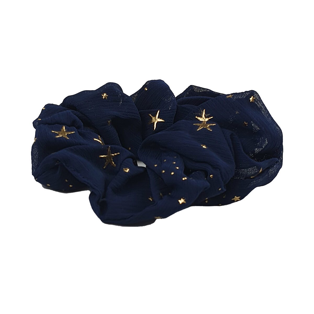 Chouchou à cheveux fantaisie en tissu recouvert d'étoiles dorées de tailles différentes
