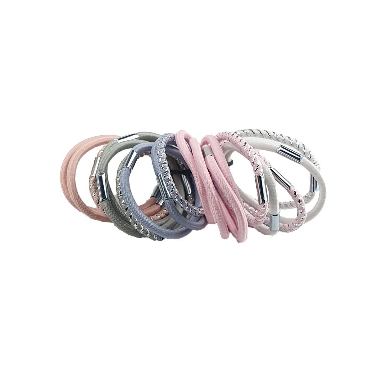 Lot de 18 élastiques épais pour cheveux assorties en 2 modèles de 5 couleurs avec raccord métal