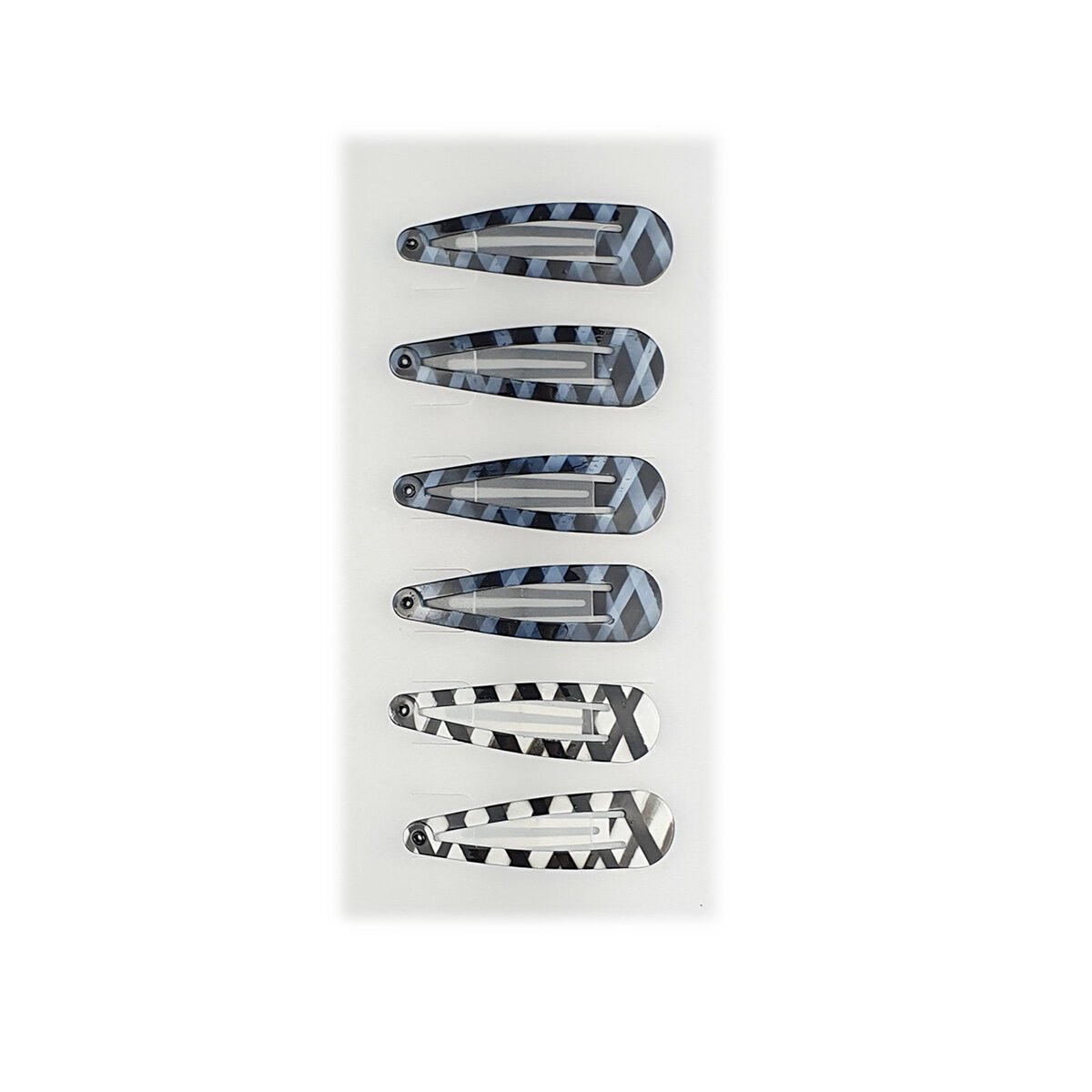 Set of 6 clic clac hair clips L 5 cm in 2 different assorted colors with crossed metal patterns