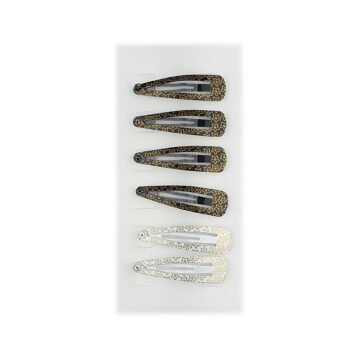 Set of 6 clic clac hair clips L 5 cm in 2 different assorted colors with metal star patterns