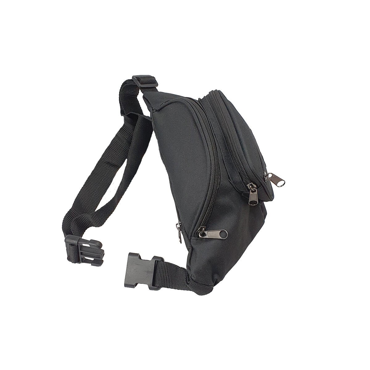 Black synthetic belt bag with several pockets L 30 x W 12 cm with adjustable strap M & LD