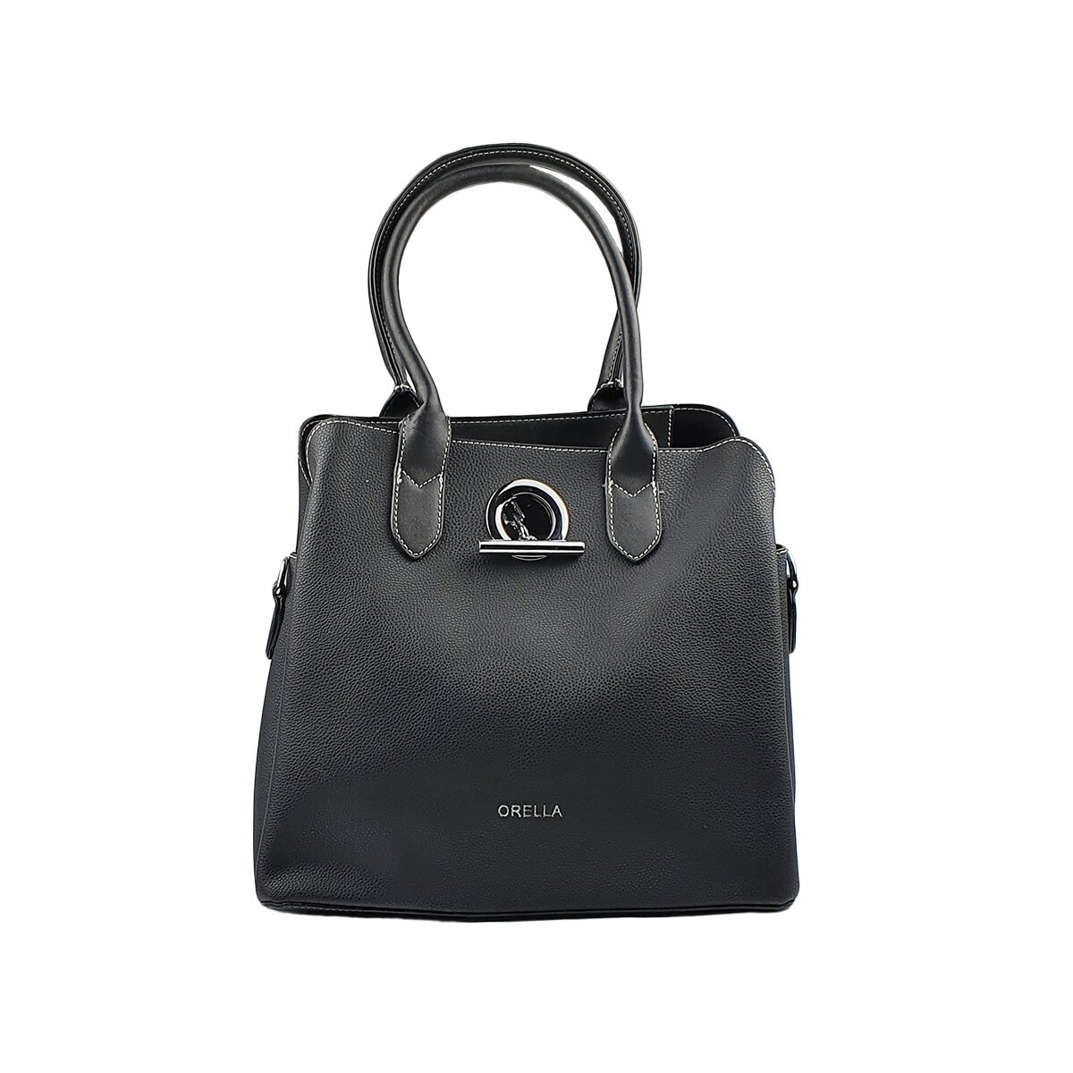 Sac à main synthétique noir à plusieurs compartiments et pochettes L 29 x l 13 x H 29 cm avec 2 poignées et une bandoulière réglable Orella