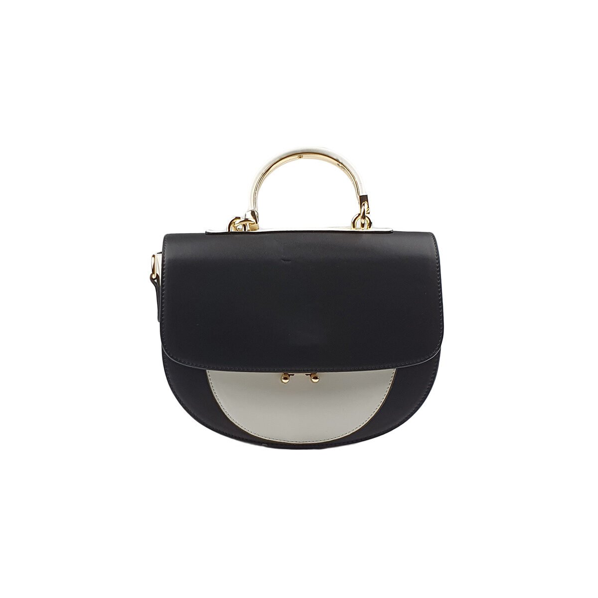 Sac à main synthétique noir et blanc à plusieurs compartiments et pochettes L 24 x l 7 x H 19 cm avec un poignée et une bandoulière réglable Orella