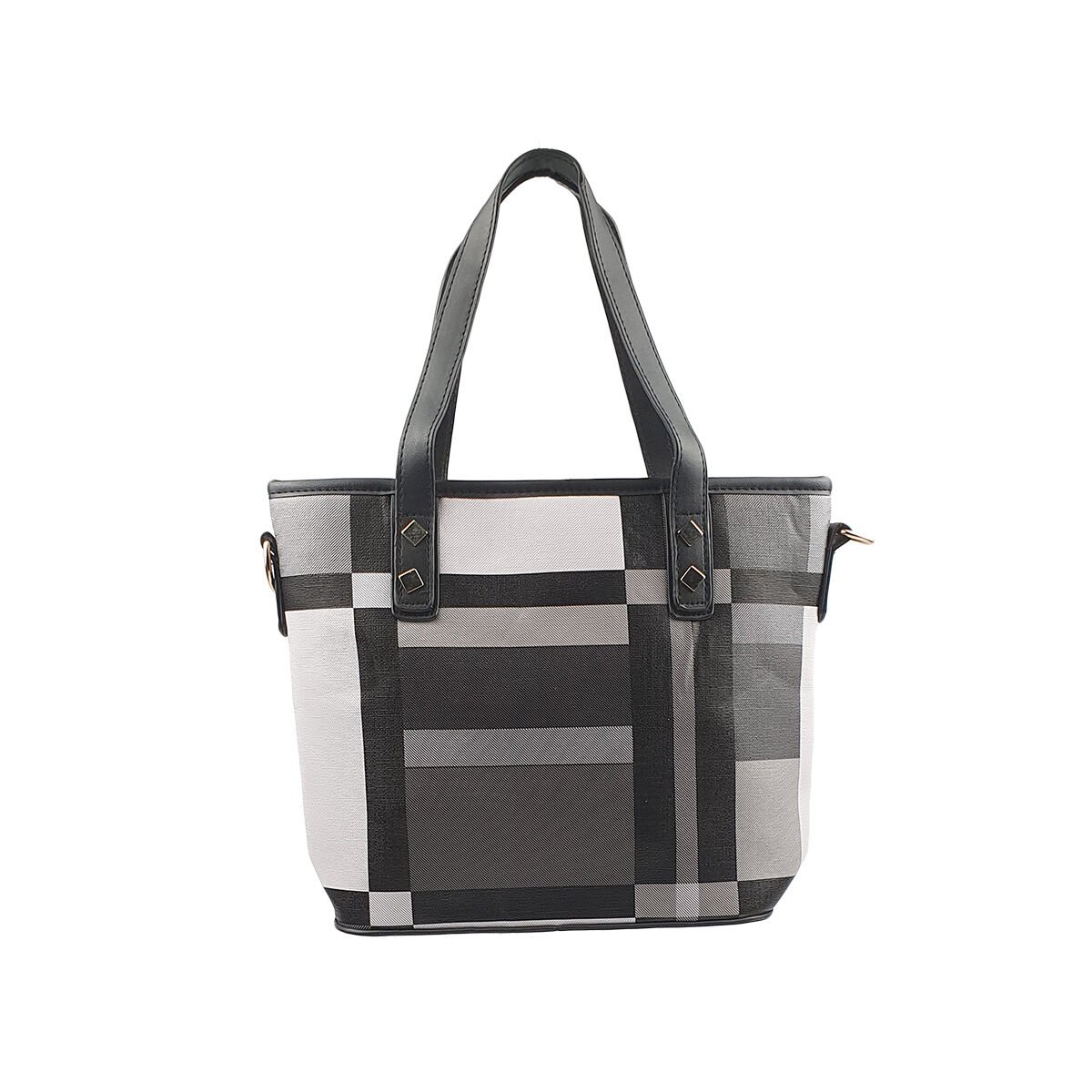 Multicolored synthetic handbag with several compartments and pockets L 27 x W 10 x H 25 cm with 2 handles and an adjustable shoulder strap