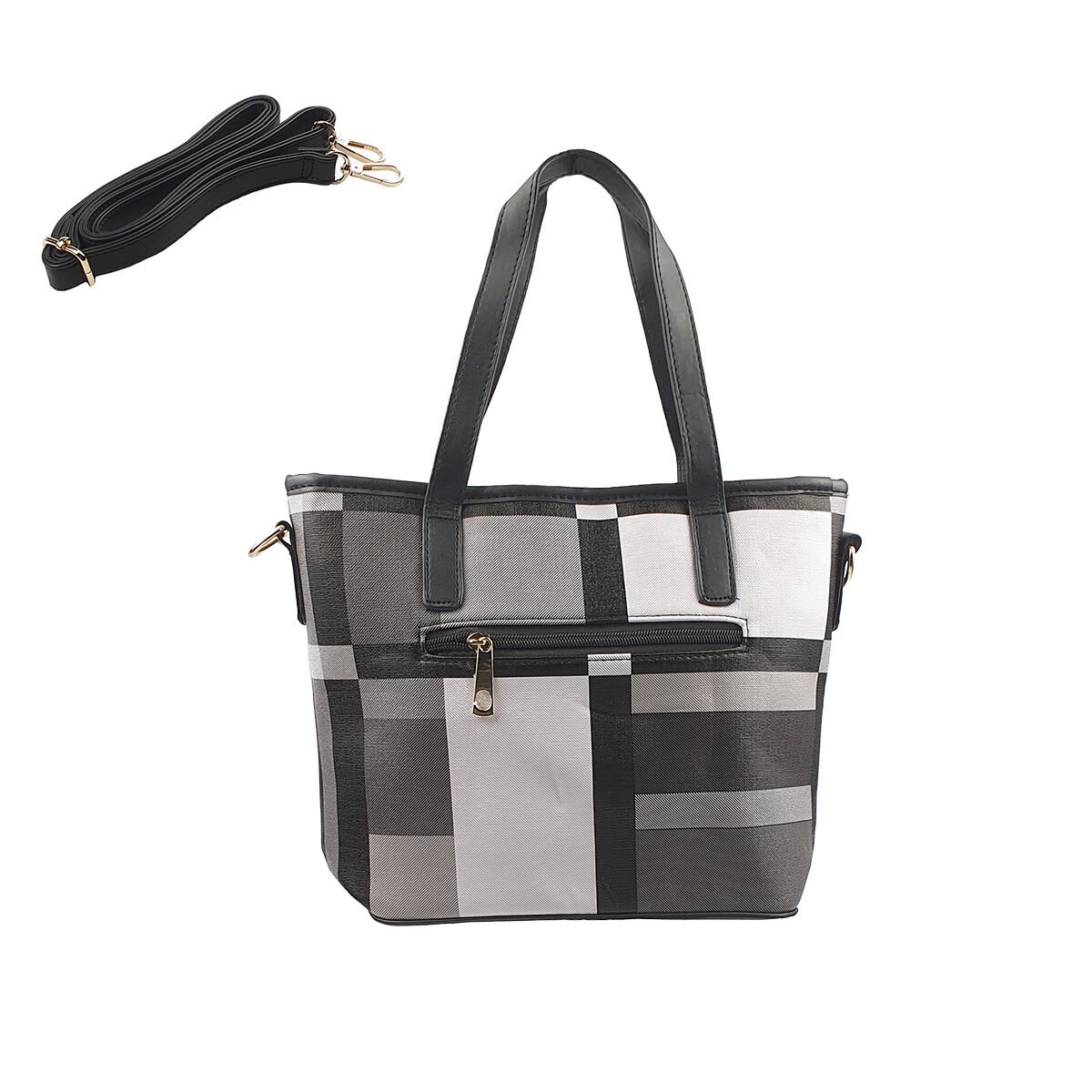 Multicolored synthetic handbag with several compartments and pockets L 27 x W 10 x H 25 cm with 2 handles and an adjustable shoulder strap