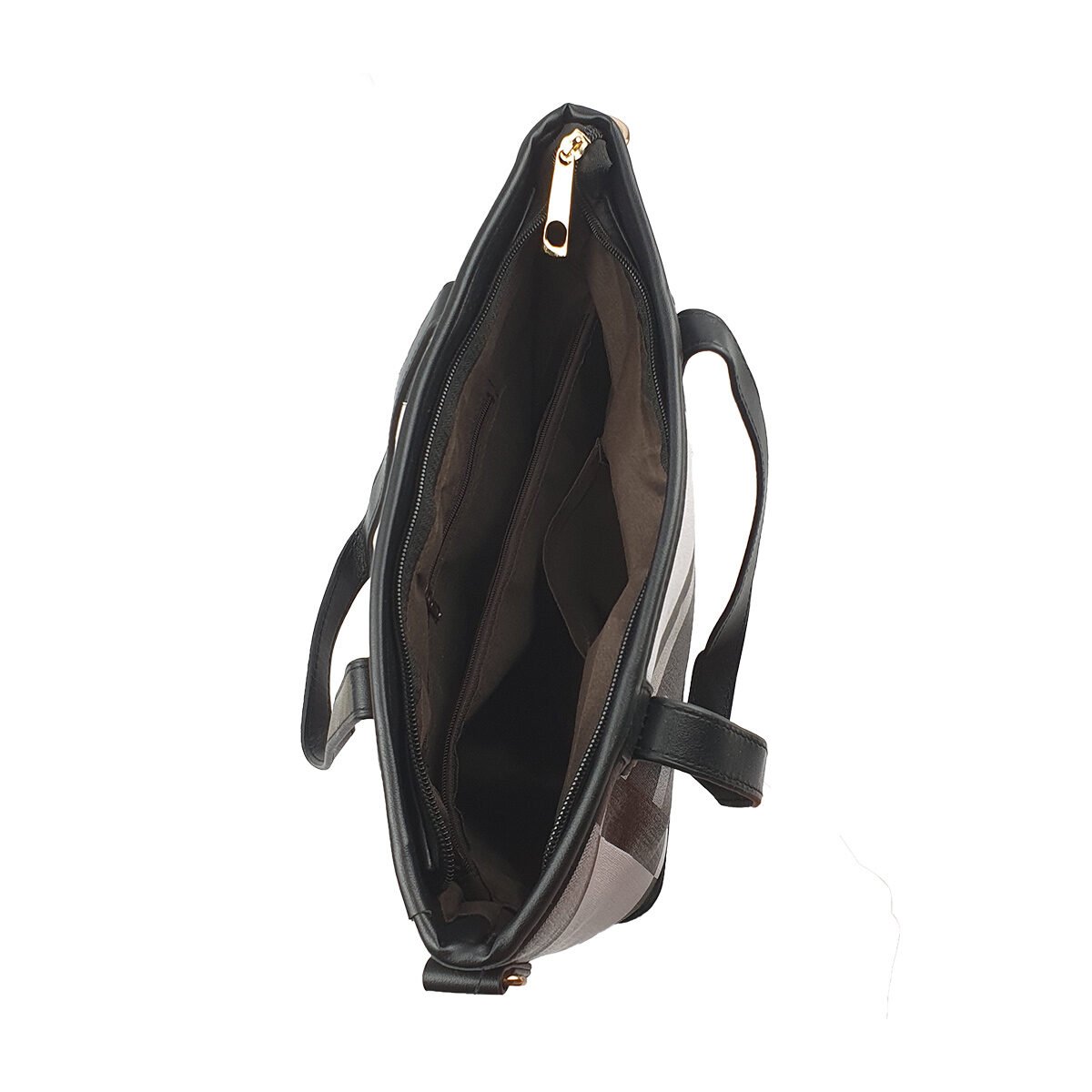 Multicolored synthetic handbag with several compartments and pockets L 27 x W 10 x H 25 cm with 2 handles and an adjustable shoulder strap