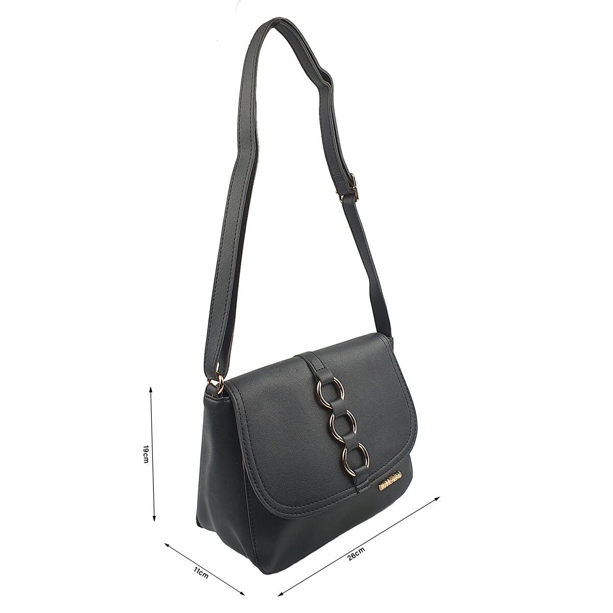 Black synthetic handbag with several compartments and pockets L 26 x W 11 x H 19 cm with adjustable shoulder strap Winnerbag