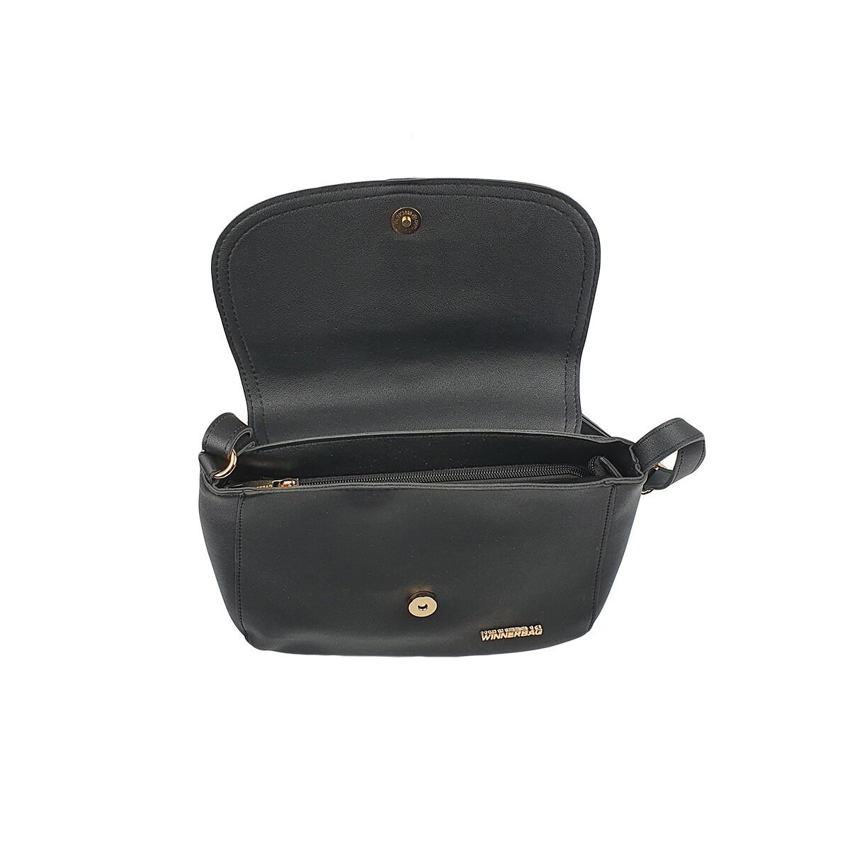 Black synthetic handbag with several compartments and pockets L 26 x W 11 x H 19 cm with adjustable shoulder strap Winnerbag