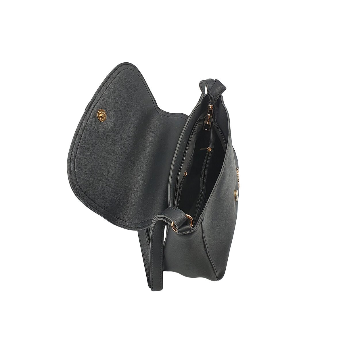 Black synthetic handbag with several compartments and pockets L 26 x W 11 x H 19 cm with adjustable shoulder strap Winnerbag