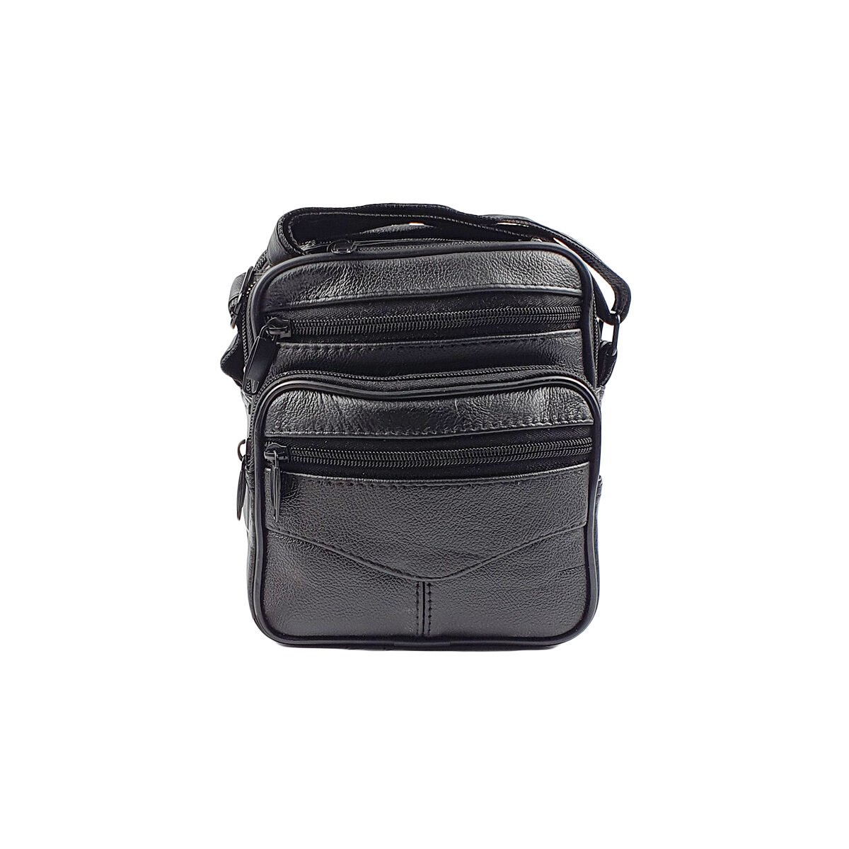 Black synthetic bag with several compartments and pockets L 17 x W 11 x H 19 cm with a handle and an adjustable shoulder strap