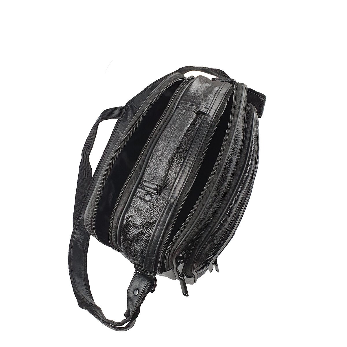 Sacoche synthétique noir à plusieurs compartiments et pochettes L 24 x l 12 x H 21 cm avec un poignée et une bandoulière réglable