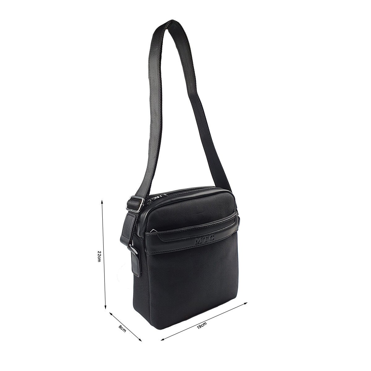 Sacoche synthétique noir à plusieurs compartiments et pochettes L 19 x l 8 x H 22 cm avec une bandoulière réglable MTC