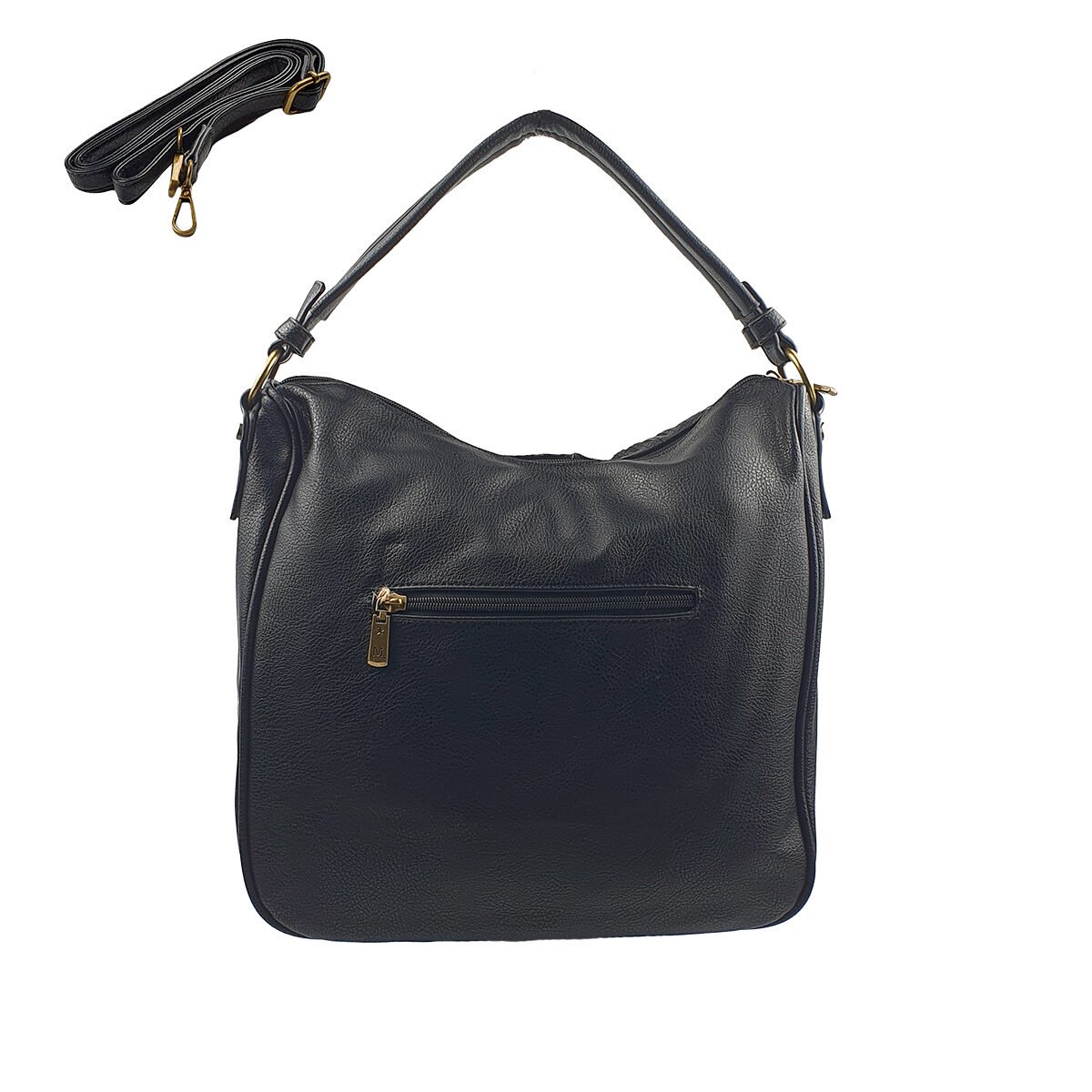 Sac à main synthétique noir à plusieurs compartiments et pochettes L 32 x l 13 x H 30 cm avec un poignée et une bandoulière réglable Mandoline