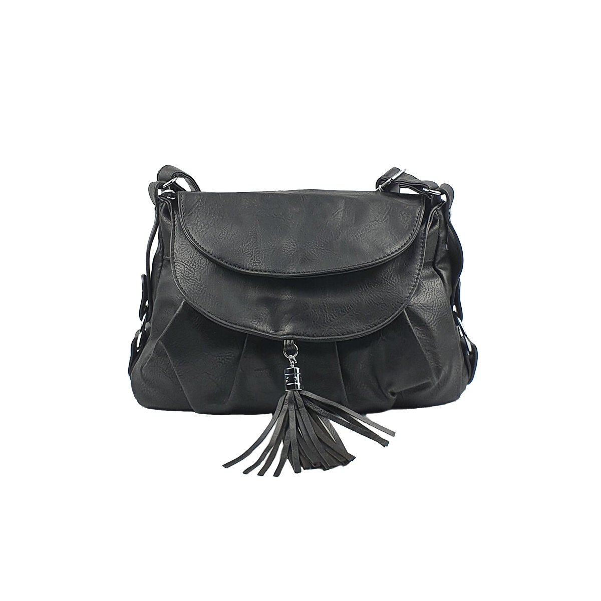 Sac à main synthétique noir à plusieurs compartiments et pochettes L 32 x l 10 x H 22 cm à bandoulière réglable