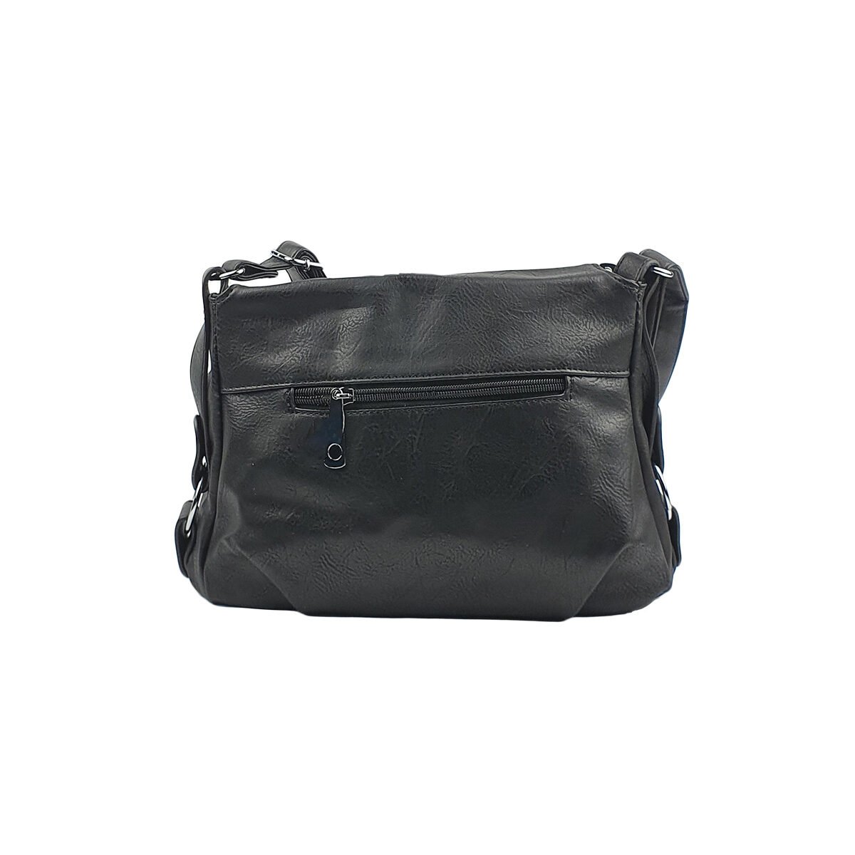 Sac à main synthétique noir à plusieurs compartiments et pochettes L 32 x l 10 x H 22 cm à bandoulière réglable