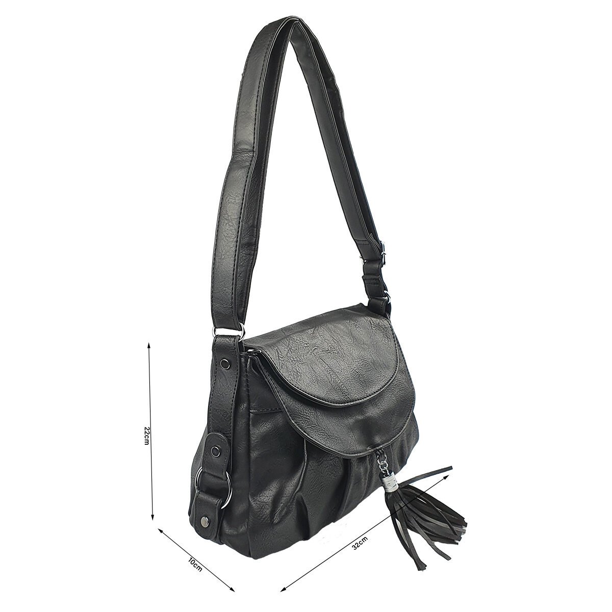 Sac à main synthétique noir à plusieurs compartiments et pochettes L 32 x l 10 x H 22 cm à bandoulière réglable