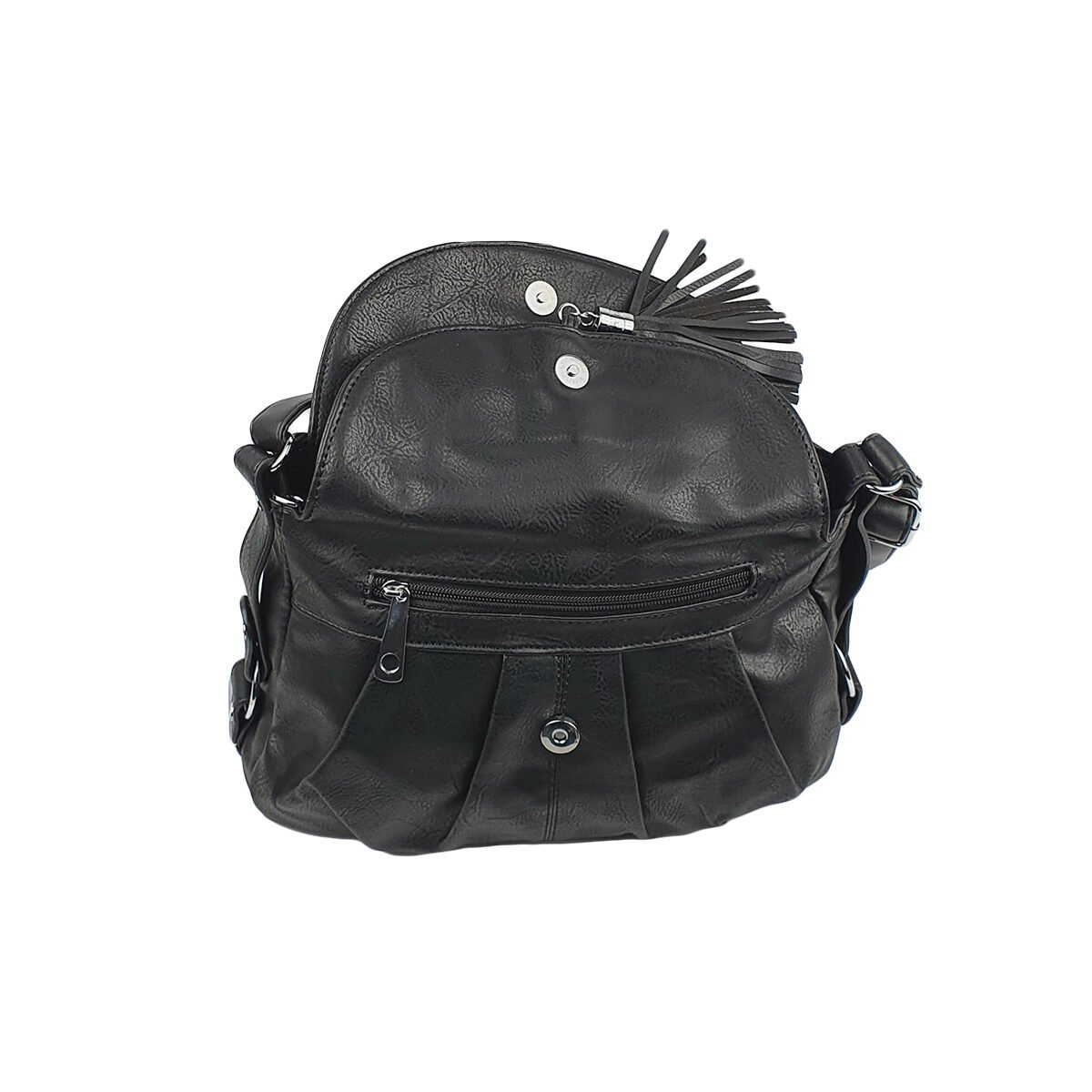 Sac à main synthétique noir à plusieurs compartiments et pochettes L 32 x l 10 x H 22 cm à bandoulière réglable