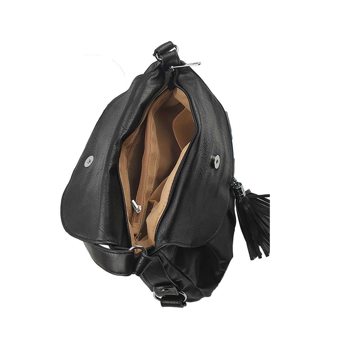 Sac à main synthétique noir à plusieurs compartiments et pochettes L 32 x l 10 x H 22 cm à bandoulière réglable