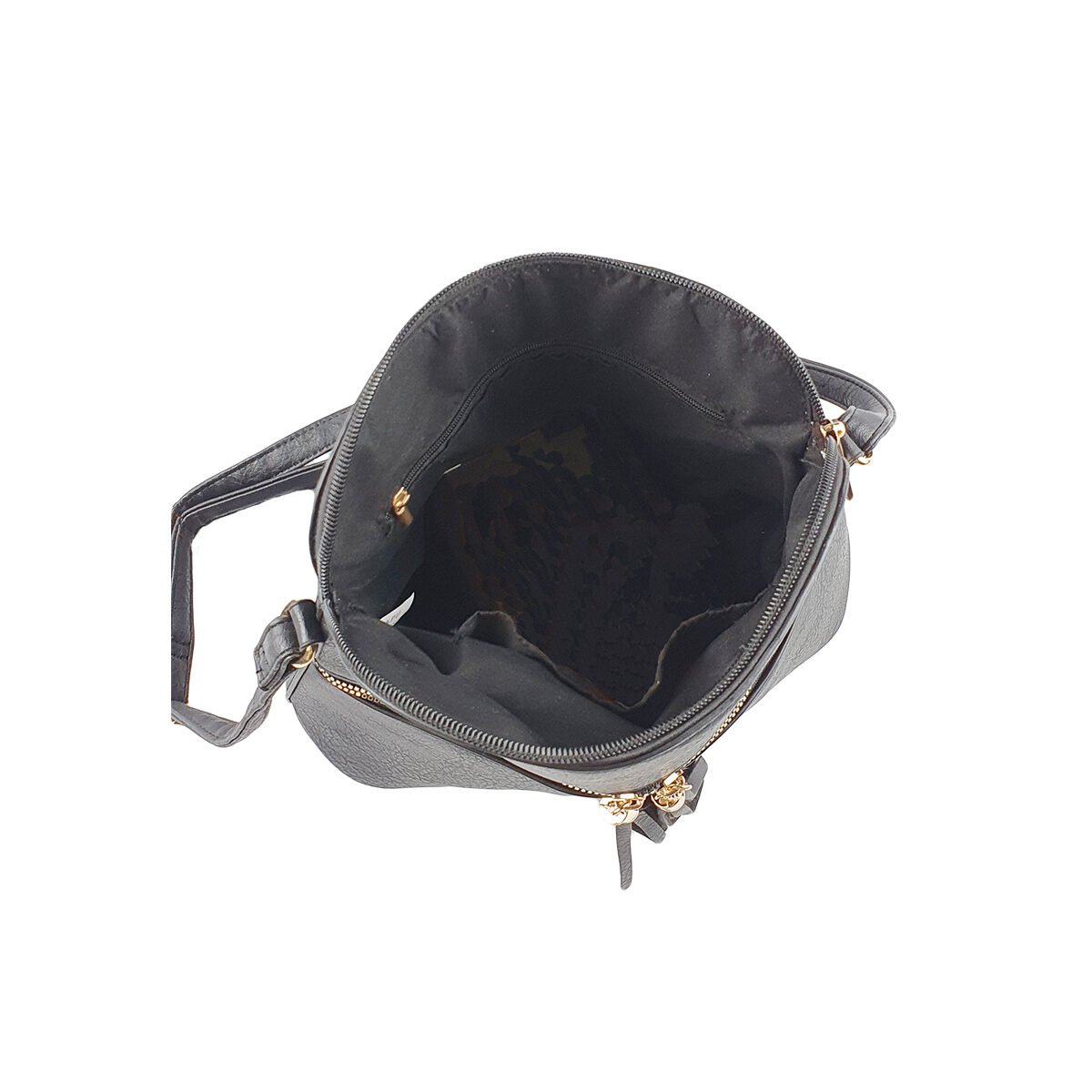 Sac à main synthétique noir à plusieurs compartiments et pochettes L 26 x l 10 x H 22 cm à bandoulière réglable