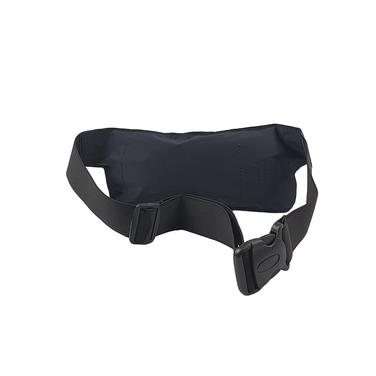 Sac banane plat synthétique noir à plusieurs compartiments L 28 cm avec un trou pour écouteurs et la sangle élastique réglable