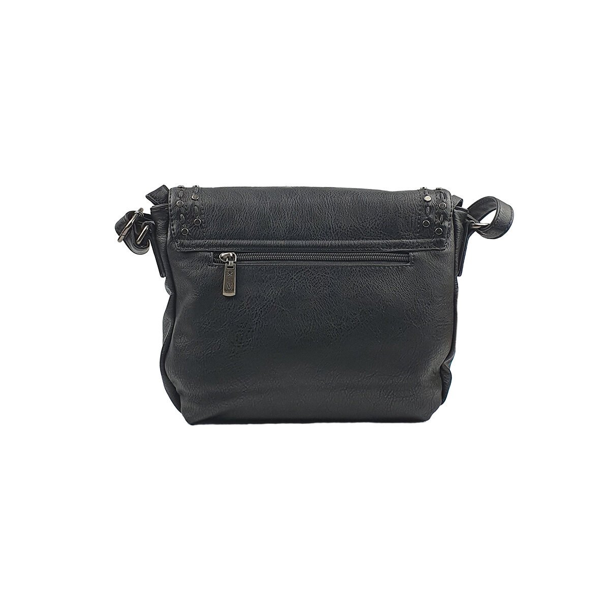 Black synthetic handbag with several compartments and pockets L 27 x W 8 x H 20 cm with adjustable shoulder strap Mandoline