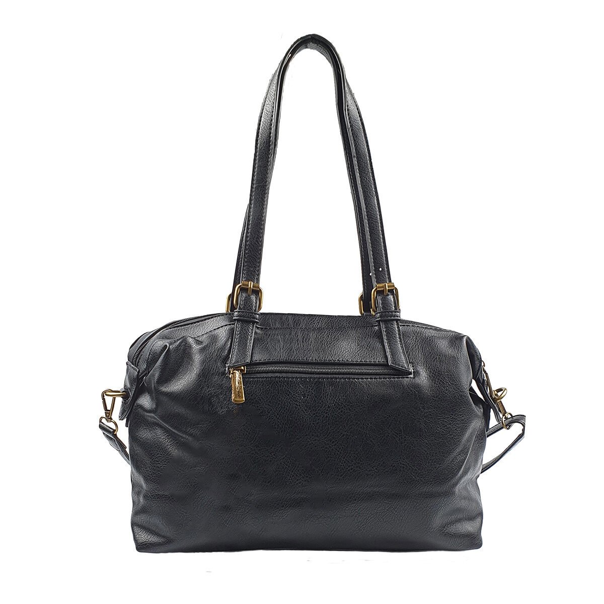 Sac à main synthétique noir à plusieurs compartiments et pochettes L 36 x l 13 x H 22 cm avec 2 poignées et une bandoulière réglable Mandoline