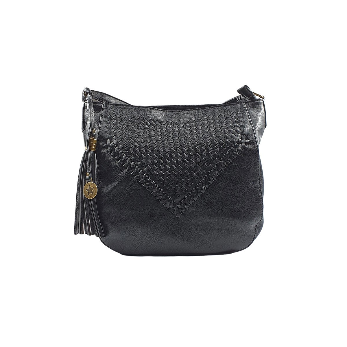 Sac à main synthétique noir à plusieurs compartiments et pochettes L 29 x l 10 x H 26 cm à bandoulière réglable Mandoline