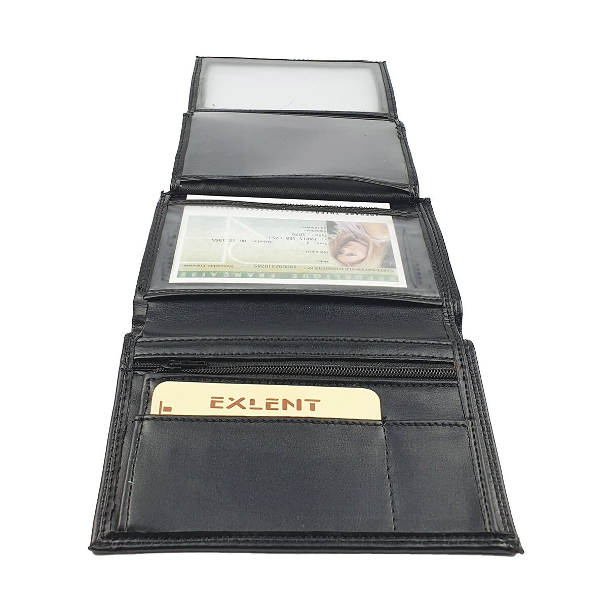 Portefeuille synthétique classique souple noir MM à divers compartiments L 14.0 x l 2.0 x H 10.0 cm Exlent