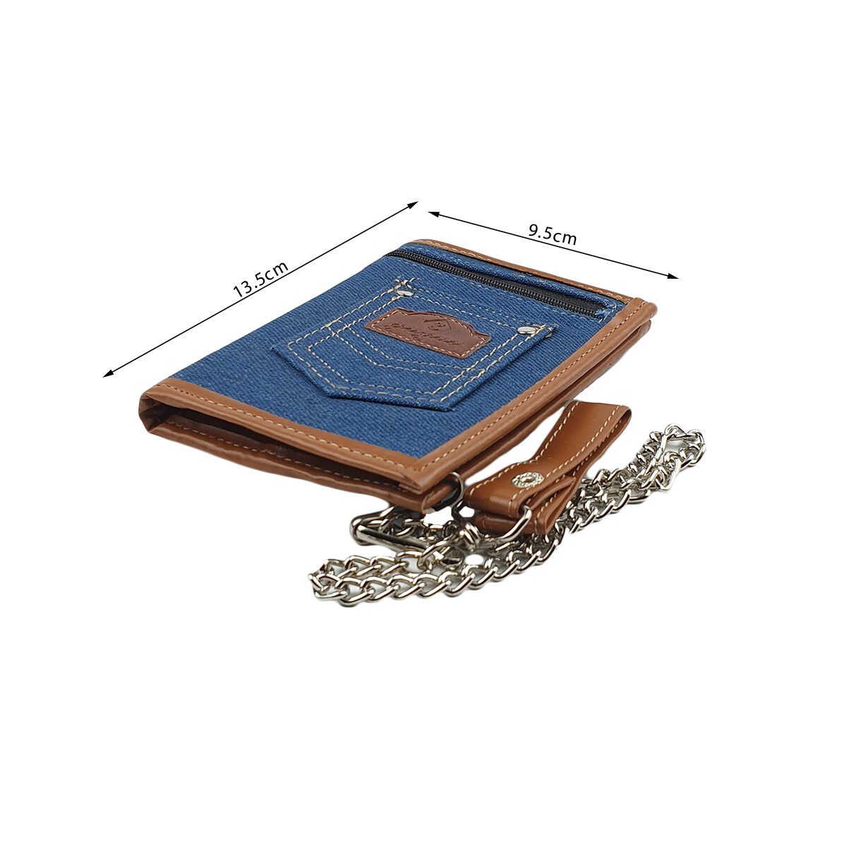 Synthetic MM jeans-style wallet with various compartments L 13.5 x W 2.0 x H 9.5 cm with Guyue metal chain