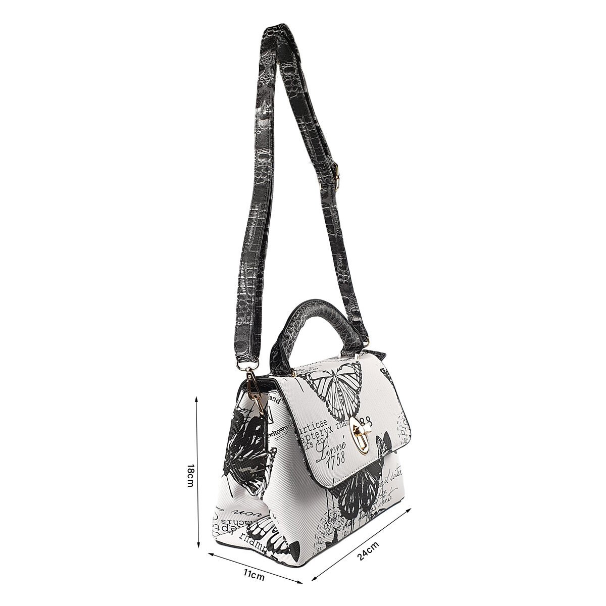 Synthetic handbag with several compartments and pockets L 24 x W 11 x H 18 cm with a handle and an adjustable shoulder strap